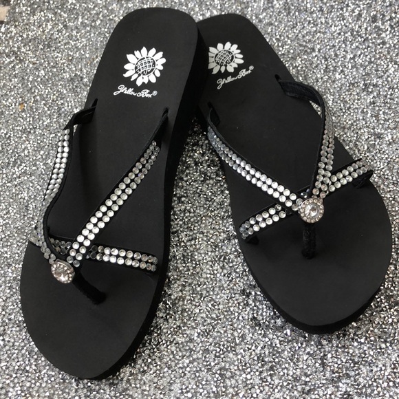 yellow box stormy flip flops